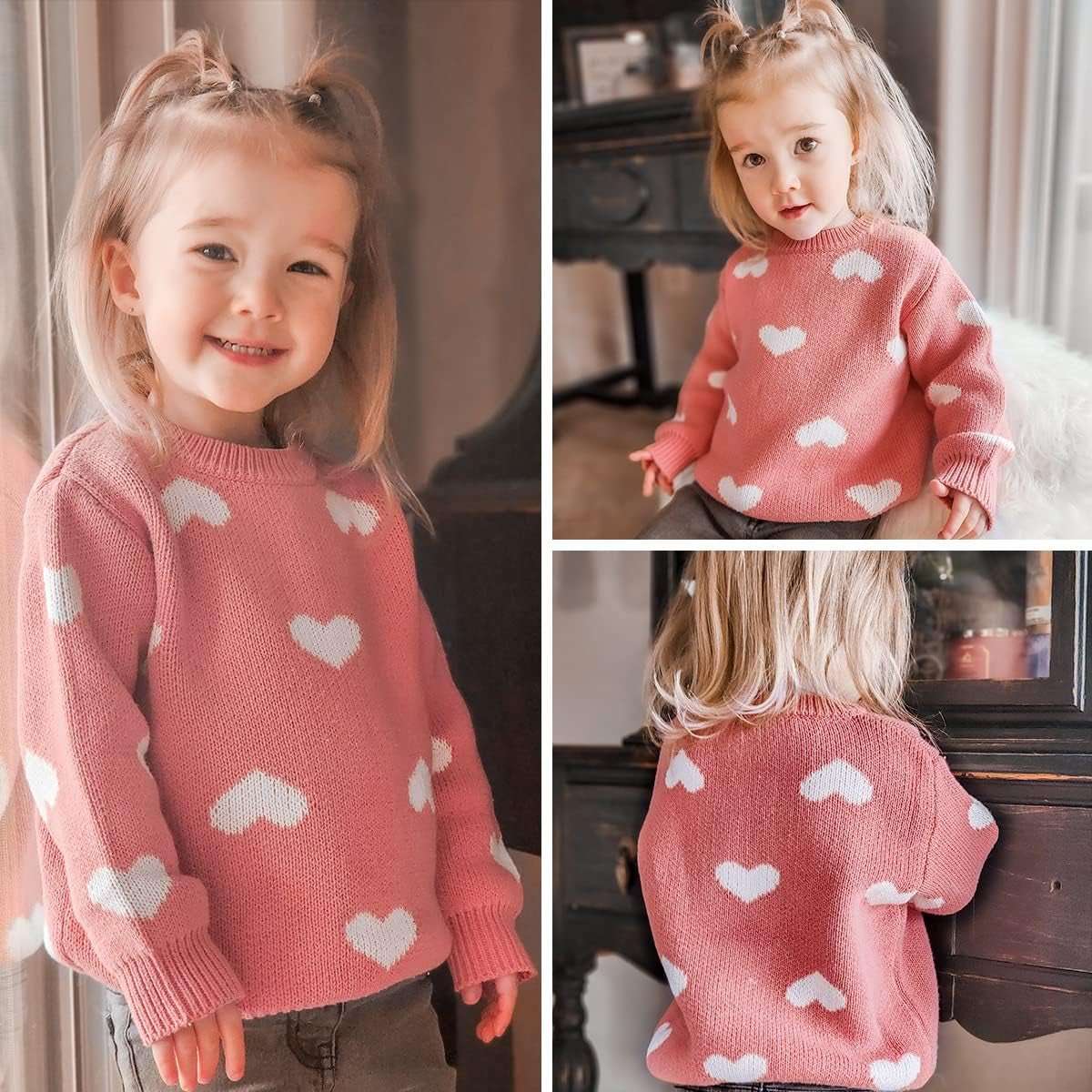 Baby Pullover Sweater Heart Knit Sweater Coat for Autumn Fall and Winter 3M-3T