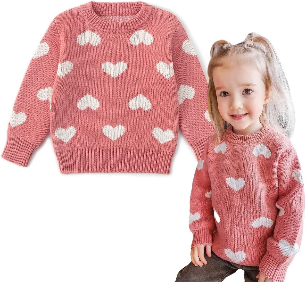 Baby Pullover Sweater Heart Knit Sweater Coat for Autumn Fall and Winter 3M-3T